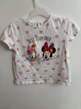 Zara X Disney & Pink Polka Dot Minnie and Daisy 'Best Team Ever' Tee 2-3 years